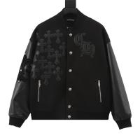 CHROME HEARTS 偽物 ジャケット クロスデザイン レザー袖 シルバーボタン クロムハーツ