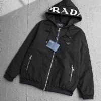 PRADA コピー ジャケット 三角ロゴ 袖レザー フード付き 定番 メンズ オシャレ プラダ