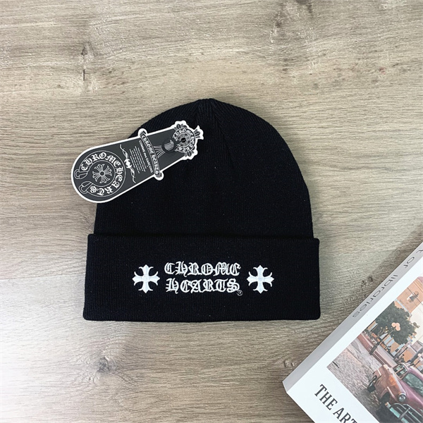 CHROME HEARTS コピー ニット帽 刺繍ロゴ クロスモチーフ 折り返し ストリート ラグジュアリー クロムハーツ