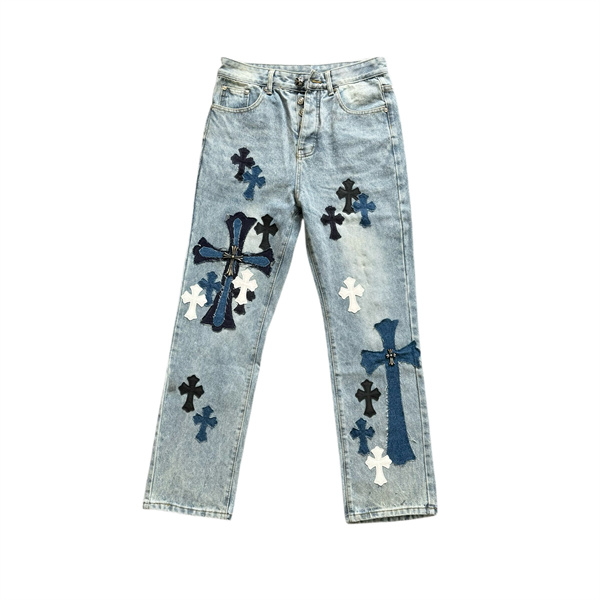 CHROME HEARTS スーパーコピー デニムジーンズ クロスパッチ ウォッシュ加工 立体クロス 個性的 クロムハーツ