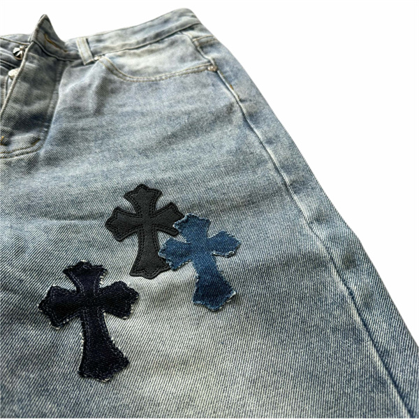CHROME HEARTS スーパーコピー デニムジーンズ クロスパッチ ウォッシュ加工 立体クロス 個性的 クロムハーツ