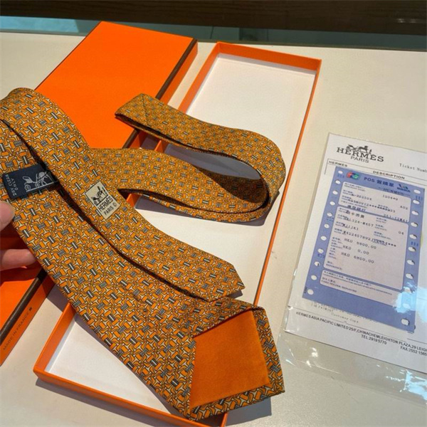 HERMES スーパーコピー ネクタイ オレンジ 幾何学模様 シルク素材 エルメス