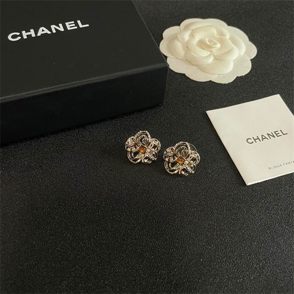 CHANEL スーパーコピー ピアス カメリア ロゴ アンバー ストーン エレガンス シャネル