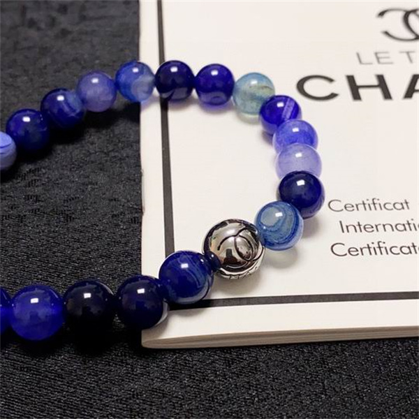 シャネル スーパーコピー ブレスレット ブルー 天然石 シルバー ロゴ チャーム CHANEL