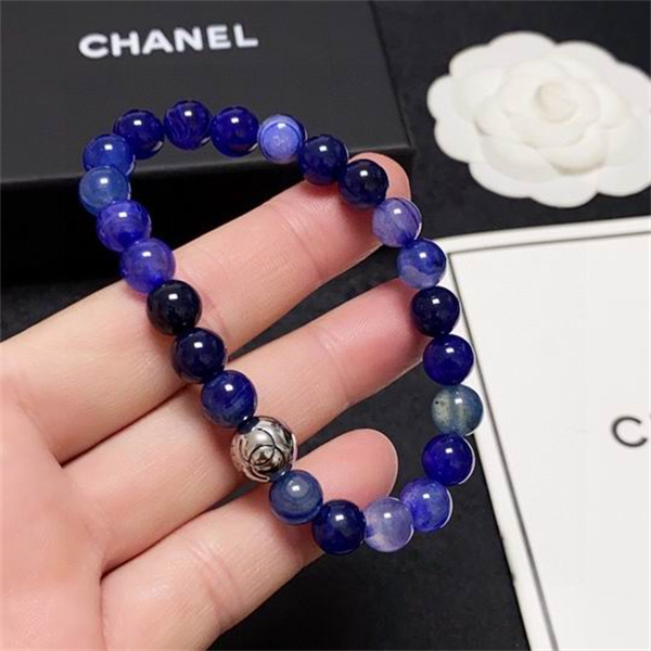シャネル スーパーコピー ブレスレット ブルー 天然石 シルバー ロゴ チャーム CHANEL