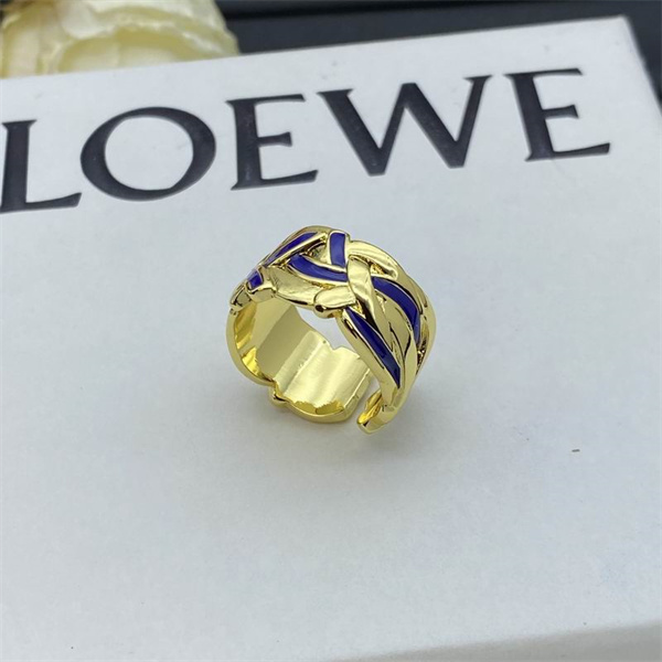 LOEWE コピー リング ゴールド エナメル ブルー 曲線的デザイン ロエベ