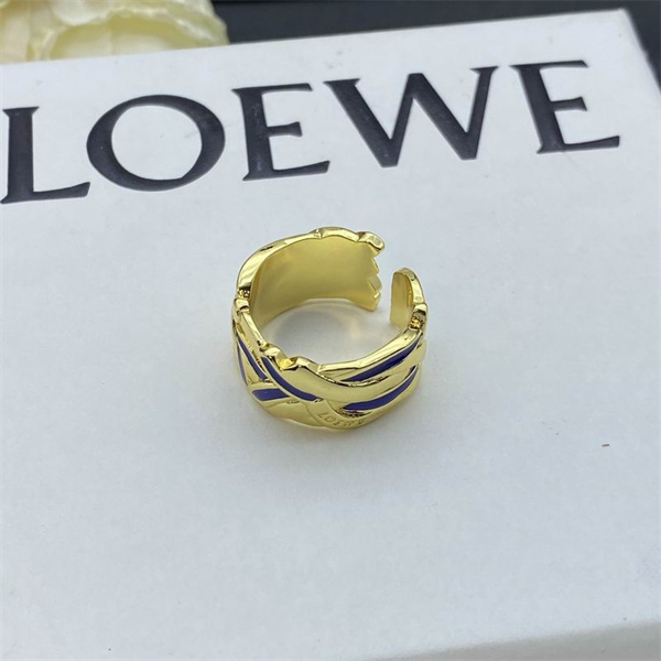 LOEWE コピー リング ゴールド エナメル ブルー 曲線的デザイン ロエベ