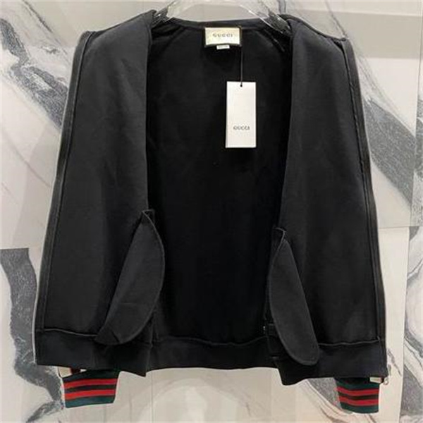 GUCCI スーパーコピー ジャケット ブラック グリーン・レッド ストライプ グッチ
