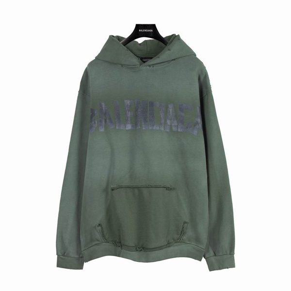 バレンシアガ コピー パーカー ロゴ＆ディストレスト 加工 緑色 生地 ストリートスタイル BALENCIAGA