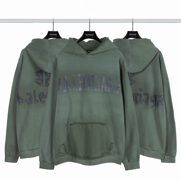 バレンシアガ コピー パーカー ロゴ＆ディストレスト 加工 緑色 生地 ストリートスタイル BALENCIAGA