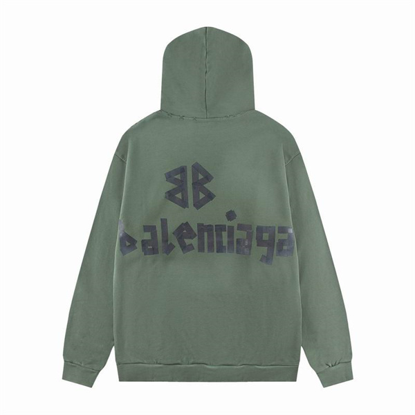 バレンシアガ コピー パーカー ロゴ＆ディストレスト 加工 緑色 生地 ストリートスタイル BALENCIAGA