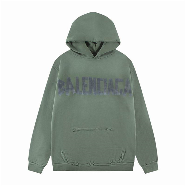 バレンシアガ コピー パーカー ロゴ＆ディストレスト 加工 緑色 生地 ストリートスタイル BALENCIAGA