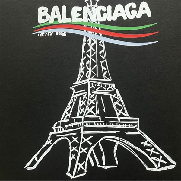 バレンシアガ スーパーコピー Tシャツ エッフェル塔 フランス国旗 ストライプ 力強いデザイン 連想 BALENCIAGA