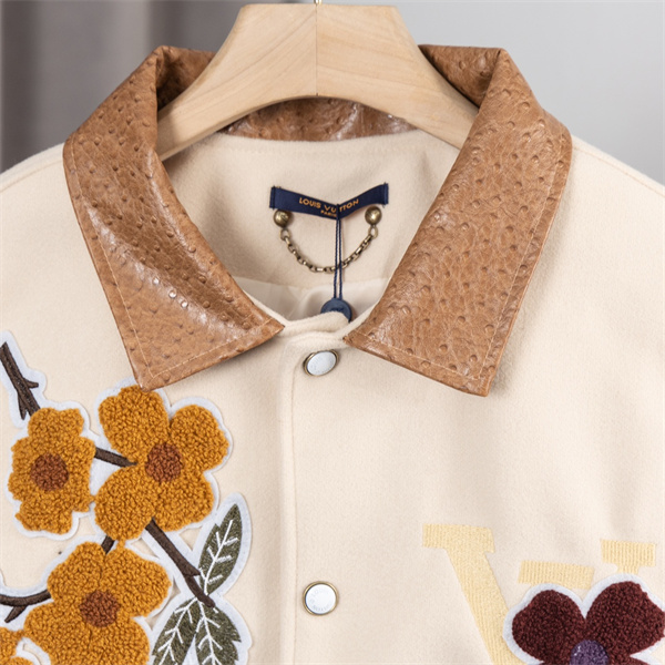 LOUIS VUITTON スーパーコピー ジャケット ロゴ ベージュ 花柄刺繍 ブラウン 高級カジュアル ルイヴィトン