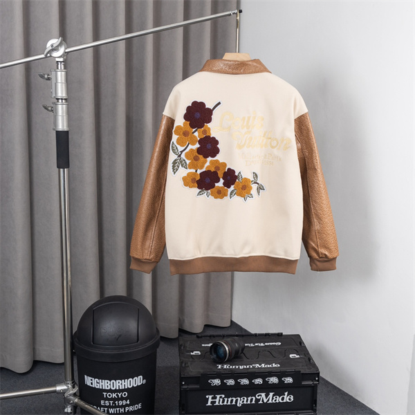 LOUIS VUITTON スーパーコピー ジャケット ロゴ ベージュ 花柄刺繍 ブラウン 高級カジュアル ルイヴィトン