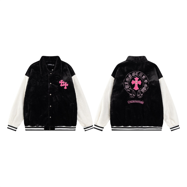 CHROME HEARTS コピー ジャケット ブラック ホワイト ピンク刺繍 クロスモチーフ バスケット クロムハーツ