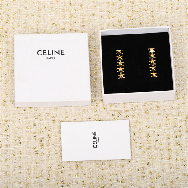 CELINE 偽物 ピアス 高品質 ゴールド メタル チェーン シンプル エレガント セリーヌ