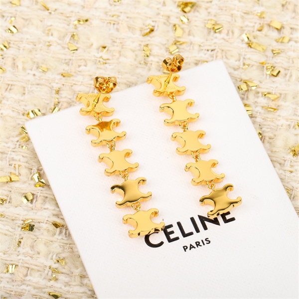 CELINE 偽物 ピアス 高品質 ゴールド メタル チェーン シンプル エレガント セリーヌ