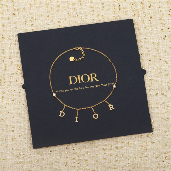 ディオール コピー ネックレス 高品質 ゴールド クリスタル パール ロゴ DIOR 