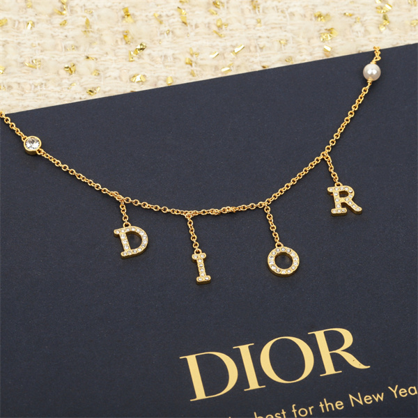 ディオール コピー ネックレス 高品質 ゴールド クリスタル パール ロゴ DIOR 
