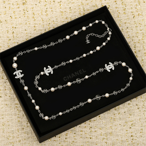 CHANEL コピー ネックレス 高品質 シルバーチェーン 真珠 ビーズ CCロゴ シャネル