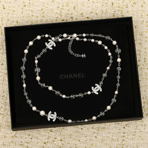 CHANEL コピー ネックレス 高品質 シルバーチェーン 真珠 ビーズ CCロゴ シャネル