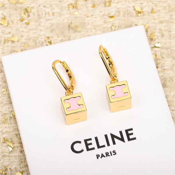 セリーヌ 偽物 ピアス 高品質 ゴールド エナメル ブルー 立方体チャーム CELINE