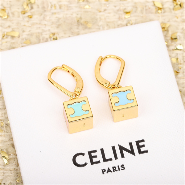 セリーヌ 偽物 ピアス 高品質 ゴールド エナメル ブルー 立方体チャーム CELINE