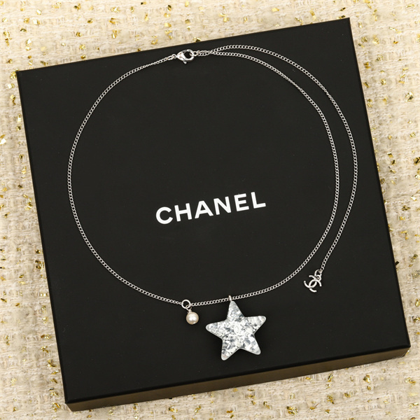 シャネルネックレス 高品質 星モチーフ パール ロゴ シルバーチェーン CHANEL