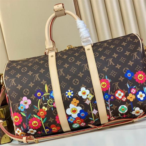 ルイヴィトン コピー ボストンバッグ モノグラム キャンバス×フラワー プリント 華やかな アーティスティック デザイン