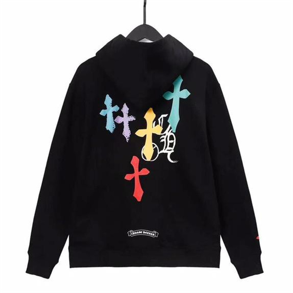 CHROME HEARTS 偽物 パーカー ブラック×カラフルクロスモチーフ クロムハーツ