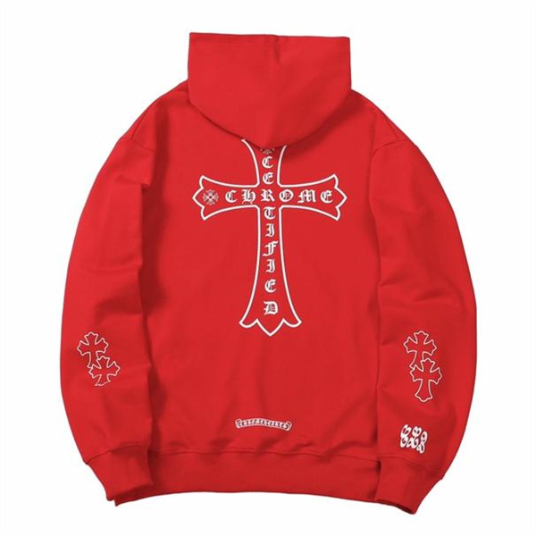 クロムハーツ スーパーコピー パーカー レッド×クロスモチーフ 大胆デザイン CHROME HEARTS