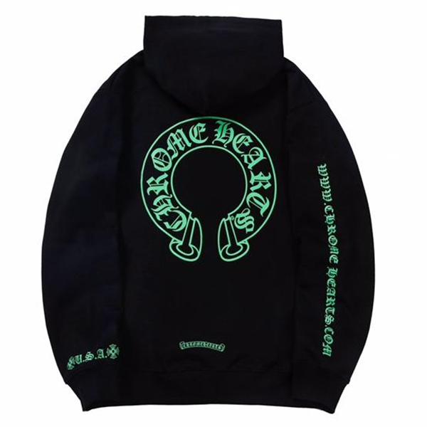 CHROME HEARTS コピー パーカー ブラック×蛍光グリーンロゴ クールな一着 クロムハーツ