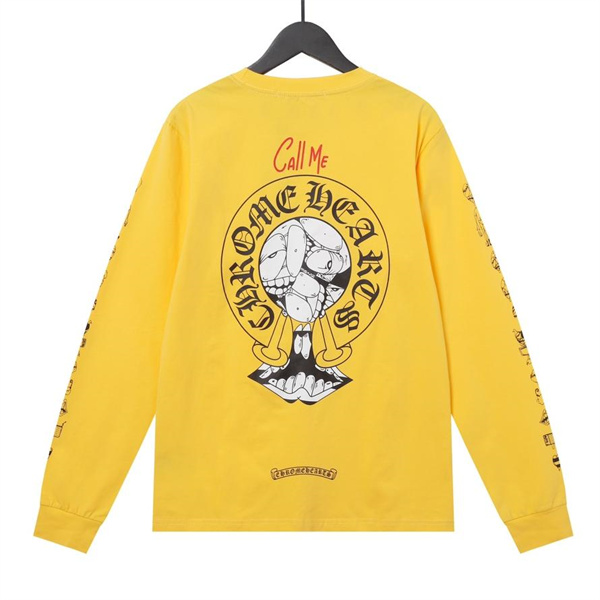 クロムハーツ 偽物 長袖Tシャツ イエロー×スカルホースシューロゴ CHROME HEARTS