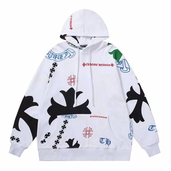クロムハーツ コピー パーカー ホワイト×総柄クロスモチーフ 高級ストリート CHROME HEARTS