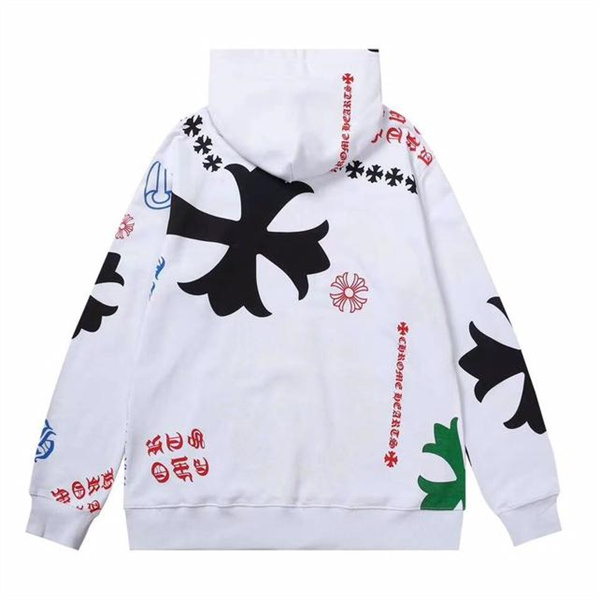 クロムハーツ コピー パーカー ホワイト×総柄クロスモチーフ 高級ストリート CHROME HEARTS