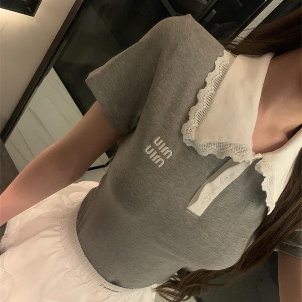 ミュウミュウ 偽物 ポロシャツ フリルスカート レース襟 エレガント カジュアル MIUMIU