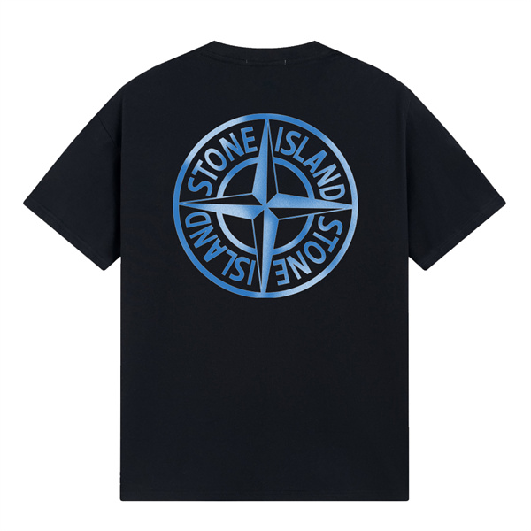 メンズ ストーンアイランド スーパーコピー Tシャツ グラフィック ブルー 大きなロゴ モダン STONE ISLAND