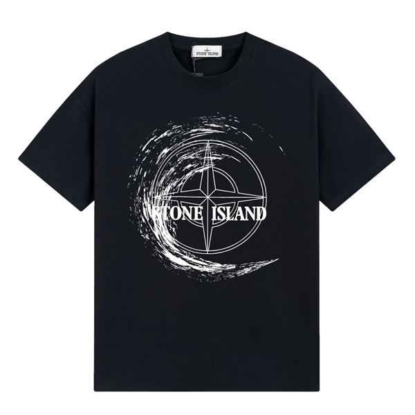 STONE ISLAND コピー Tシャツ グラフィック 波デザイン ブランドロゴ ターコイズ カジュアル メンズ ストーンアイランド