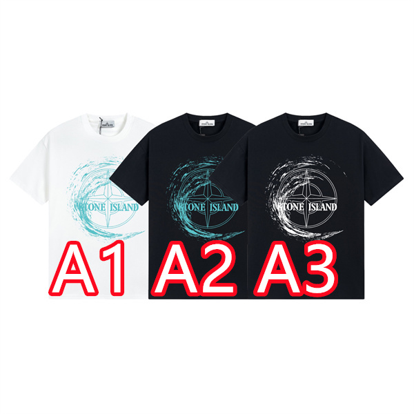 STONE ISLAND コピー Tシャツ グラフィック 波デザイン ブランドロゴ ターコイズ カジュアル メンズ ストーンアイランド