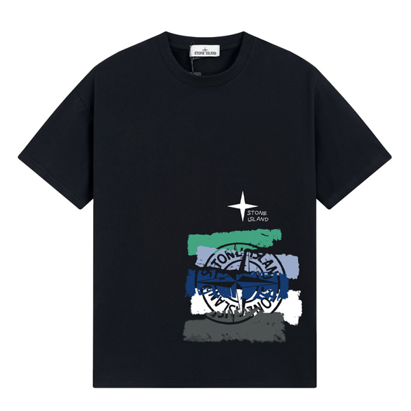 ストーンアイランド 偽物 Tシャツ グラフィック カラフル ペイント風デザイン ブランドロゴ モダン アート感 STONE ISLAND
