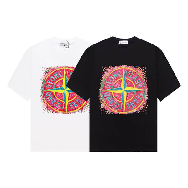 STONE ISLAND コピー Tシャツ グラフィック 花火デザイン カラフル ロゴ メンズ ストーンアイランド