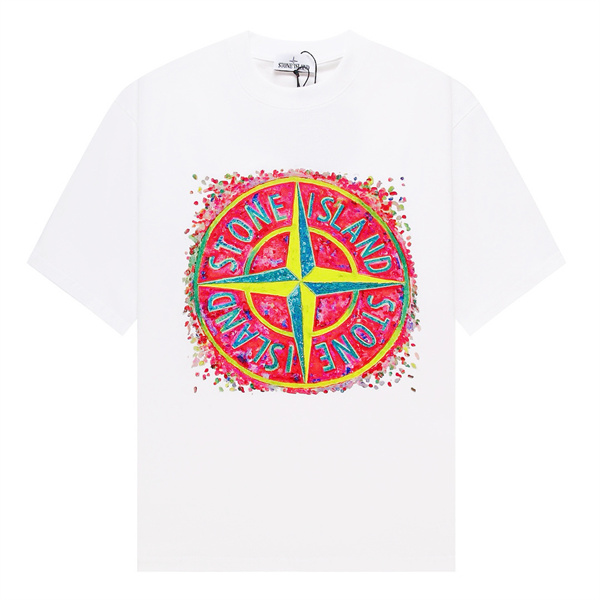 STONE ISLAND コピー Tシャツ グラフィック 花火デザイン カラフル ロゴ メンズ ストーンアイランド