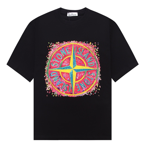 STONE ISLAND コピー Tシャツ グラフィック 花火デザイン カラフル ロゴ メンズ ストーンアイランド