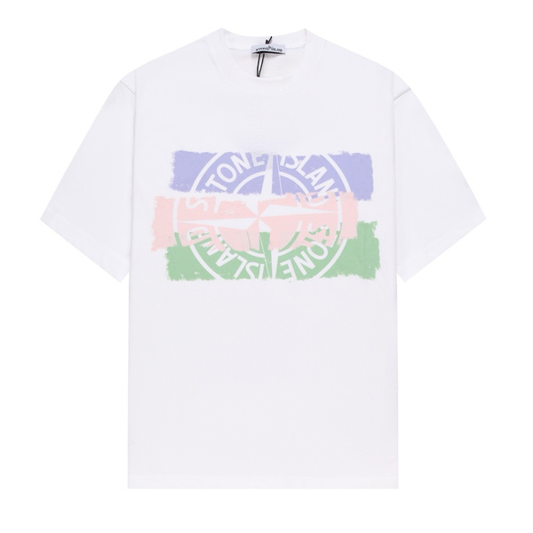 ストーンアイランド 偽物 Tシャツ パステルストライプ ロゴ カジュアル メンズ STONE ISLAND