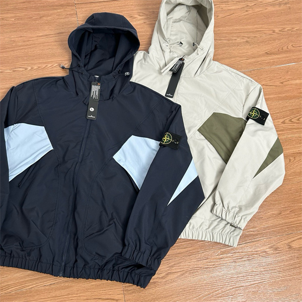 ストーンアイランド STONE ISLAND スーパーコピー  ジャケット ネイビー ライトグレー 切替デザイン フード付き 防風 高機能