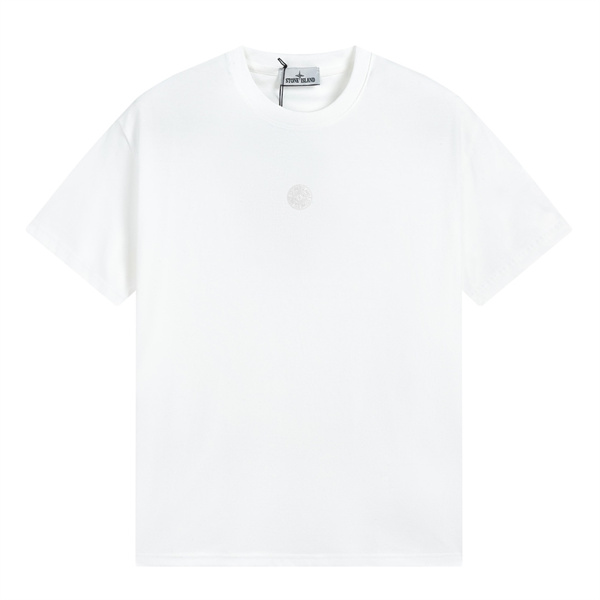 ストーンアイランド 偽物 Tシャツ 白 ボディ 大きなロゴ 胸元デザイン ストリートファッション STONE ISLAND