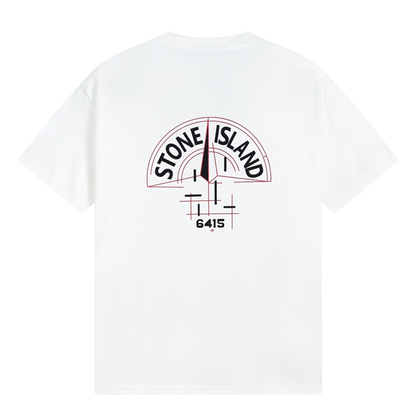 ストーンアイランド スーパーコピー Tシャツ 白 アーチ型ロゴ 数字 デザイン 幾何学 コーデ STONE ISLAND
