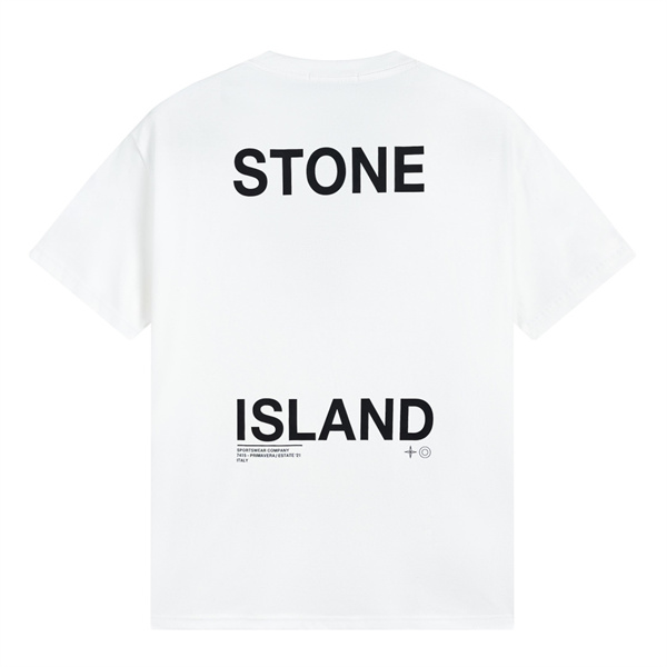 STONE ISLAND コピー Tシャツ 白 ボディ 爆発的デザイン 黒 ロゴ コットン カジュアル ファッション ストーンアイランド