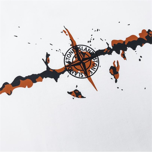 STONE ISLAND コピー Tシャツ 白 ボディ 爆発的デザイン 黒 ロゴ コットン カジュアル ファッション ストーンアイランド